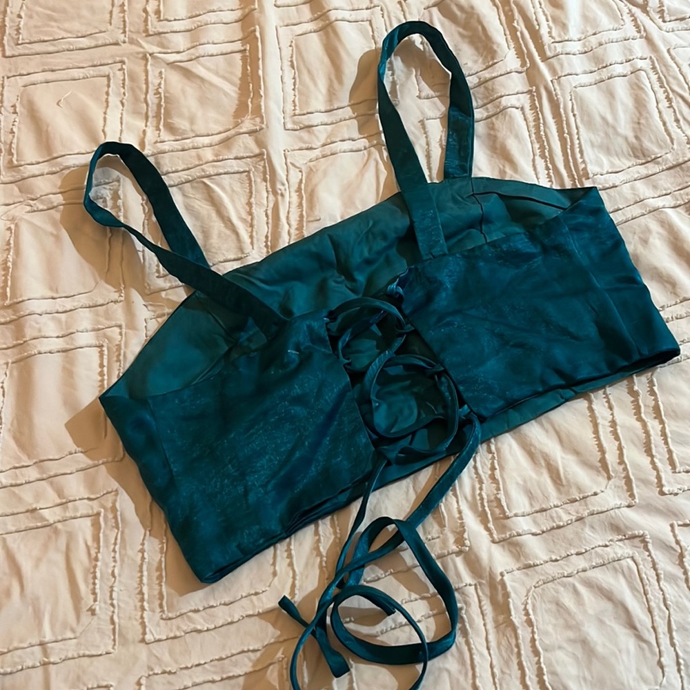 Satin Teal Cropped Top